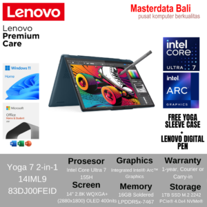 Laptop Lenovo Yoga 7 2-in-1 14IML9 - 83DJ00FEID /Intel Core Ultra 7-155H/16GB/1TB SSD/Intel Arc Graphics/14" 2.8K OLED Touch/Win 11 Home+OH24/Tidal Teal/3Y