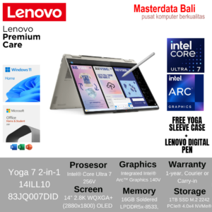 Laptop Lenovo Yoga 7 14ILL10 7DID Touch 2in1 Core™ Ultra 7 256V 16GB SSD 1TB 14″ 2.8K W11+OH2024+M365