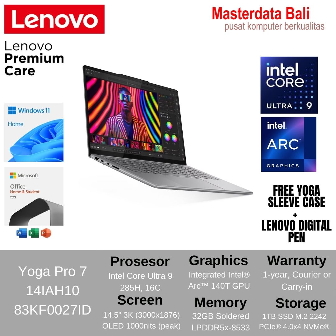 Laptop Lenovo Yoga Pro 7 14IAH10 Aura Edition - 83KF0027ID /Intel Core Ultra 9-285H/32GB/1TB SSD/Intel Arc Graphics/14.5" 3K OLED Touch/Win 11 Home+OH24+M365/Luna Grey/3Y