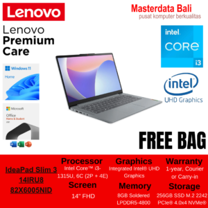 LAPTOP LENOVO 82X6005NID IPS3 14IRU8/14"FHD/I3-1315U/8GB/256SSD/WIN11/M365 +OHS2024/BACKLIT/2Y/ARCTIC_GREY