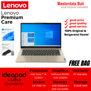 Laptop Lenovo IdeaPad 3 14ITL6 Intel Core i5 GeForce MX350 8GB 512GB 14" FHD TN 2Y Warranty W11HSL OHS 2021 Free Bag 82H700R7ID