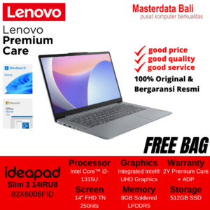 Laptop Lenovo IdeaPad Slim 3 14IRU8 Intel Core i3 8GB 512GB  14" FHD TN W11HOME OHS 2024 2Y Premium Care + ADP Free Bag 82X6006FID