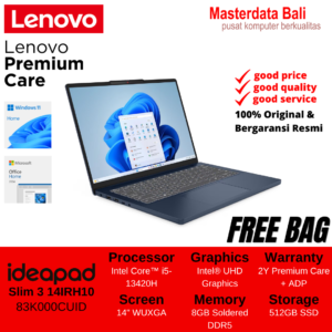Laptop Lenovo IdeaPad Slim 3 14IRH10	Intel Core i5 Intel UHD 8GB 512GB 14" WUXGA Cosmic Blue 2Y Warranty + ADP 83K000CUID,83K000CVID