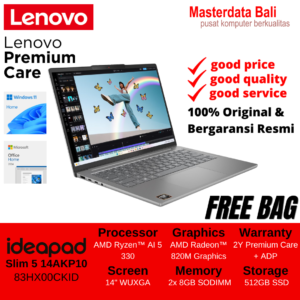 Laptop Lenovo IdeaPad Slim 5 14AKP10 AMD Ryzen AI 5 330 AMD Radeon 820M Graphics 2x8GB 512GB 14" WUXGA OLED Luna Grey 2Y Premium Care + ADP W11HSL OHS 2024 Free bag 83HX00CKID