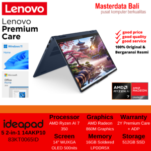 Laptop Lenovo IdeaPad 5 2-in-1 14AKP10 AMD Ryzen AI 7 350 AMD Radeon 860M Graphics 16GB 512GB 14" WUXGA (1920x1200) OLED Cosmic Blue W11HSL+OHS2024 2Y Warranty+ADP 83KT0065ID