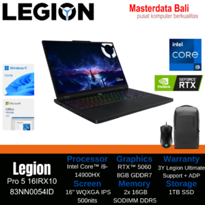 Laptop Gaming Lenovo Legion Pro 5 16IRX10 Intel Core i9-14900HX RTX 5060 32GB 1TB 16" WQXGA IPS Eclipse Black W11HSL OHS 2024 3Y Warranty + ADP 83NN0054ID