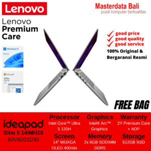 Laptop Lenovo IdeaPad Slim 5 14IMH10 Intel Core Ultra 5 135H Intel Arc Graphics 2x8GB 512GB SSD 14" WUXGA OLED Luna Grey W11HSL OHS 2024 2Y Warranty + ADP Free Bag 83V6001DID