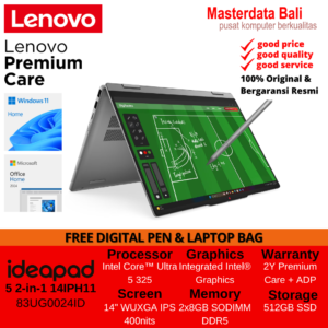 Laptop Lenovo IdeaPad 5 2-in-1 14IPH11 Intel Core Ultra 5 16GB 512GB 14" WUXGA IPS Luna Grey W11HSL OHS 2024 2Y Premium Care + ADP 83UG0024ID