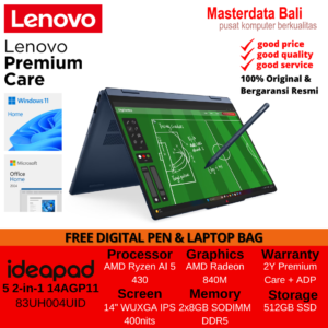 Laptop Lenovo IdeaPad 5 2-in-1 14AGP11 AMD Ryzen AI 5 430 16GB 512GB 14" WUXGA (1920x1200) IPS W11HSL OHS 2024 2Y Premium Care + ADP Free Backpack + Pen