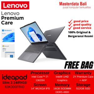 Laptop Lenovo IdeaPad Slim 3 14IRH10 Intel Core i7-13620H 16GB 512GB 14" WUXGA IPS Luna Grey 2Y Premium Care + ADP W11HSL + OHS 2024