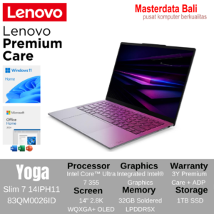 Laptop Lenovo Yoga Slim 7 14IPH11 Intel Core Ultra 7 32GB 1TB 14" 2.8K WQXGA+ OLED Luna Grey W11HSL OHS 2024 3Y Warranty + ADP