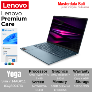 Laptop Lenovo Yoga Slim 7 14AGP11 AMD Ryzen AI 7 16GB 512GB 14" WUXGA OLED W11HSL + OHS 2024 3Y Warranty + ADP