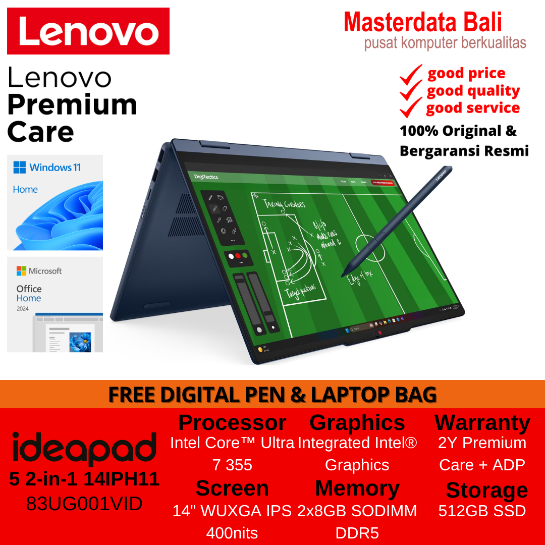 laptop Lenovo IdeaPad 5 2-in-1 14IPH11 Intel Core Ultra 7 355, 8C 16GB 512GB 14" WUXGA IPS W11HSL + OHS 2024 2Y Warranty + ADP Free BACKPACK