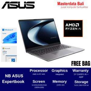 Laptop ASUS Expertbook AMD AI R7-445 16GB 512GB 14" OLED 2Y Warranty + ADP W11HSL+OHS 2024 Fingerprint PM5406CGA-SF7150WS 90NX0AA1-M00AF0